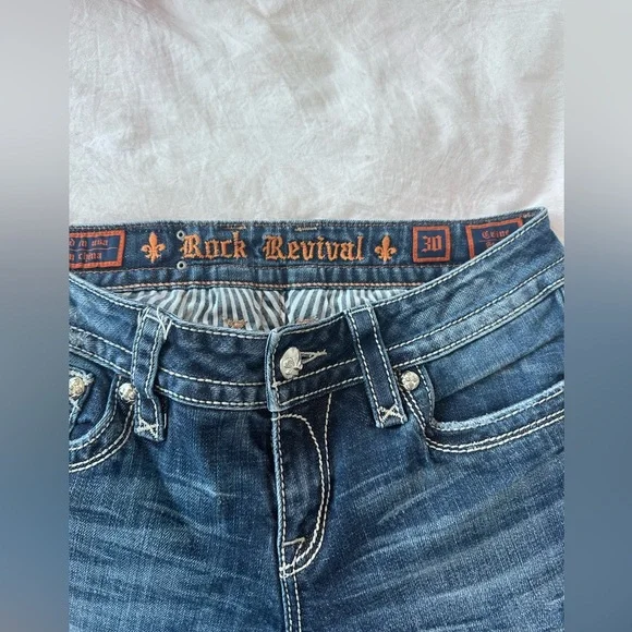 Rock Revival Blue Straight Leg Jeans Classic Style - Picture 4 of 6